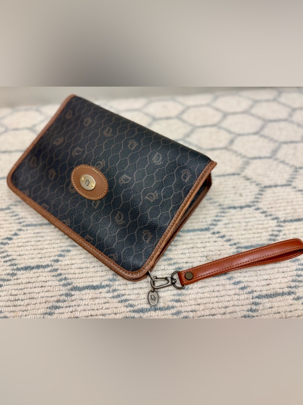 DIOR Vintage Iconic Honeycomb Monogram Brown Coated Canvas Wristlet Clutch Bag - Picture 8 of 16